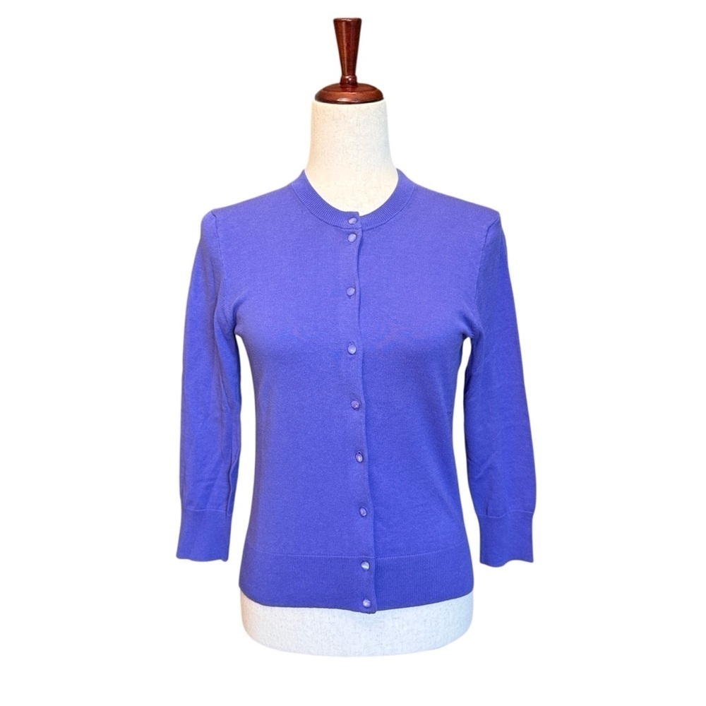 J. Crew Cardigan Sweater Grape Purple Cotton Blend 3/4 Sleeve Size S #1775 - Picture 2 of 5